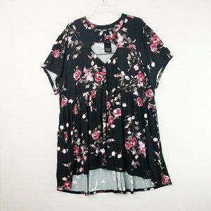 Torrid Black Floral Cutout Knit Babydoll Shirt 4X